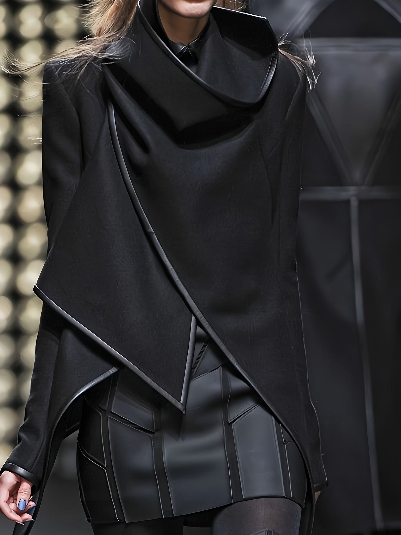 Women's Fashion Asymmetric Solid Color Split-Joint High-Neck Jacket