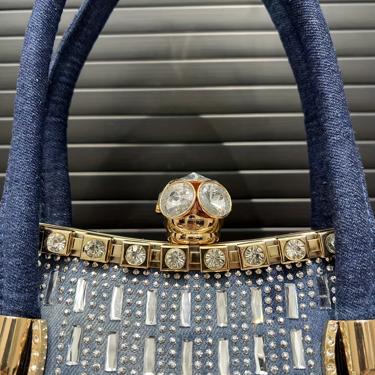 Elegant Denim Tote Bag for Women with Rhinestone Accents, Detachable Strap - Chic Blue Shoulder & Crossbody Handbag, Weaving,