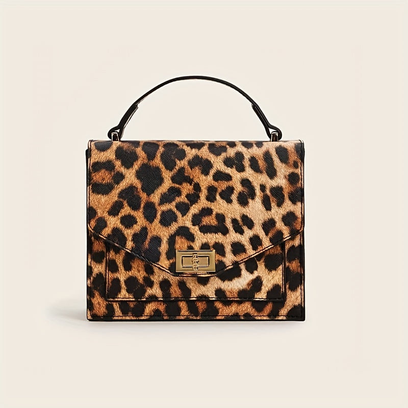 Leopard Print Handbag, Vintage Square Clutch Purse