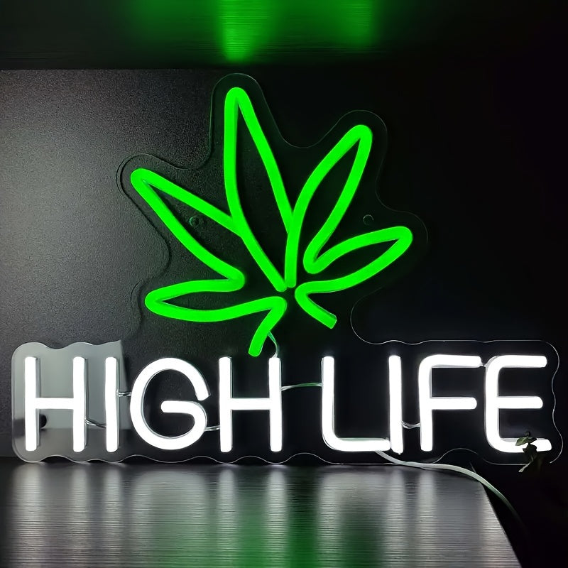 High Life LED Neon Sign, Art Wall Lights, For Beer Bar Man Cave Garage Club Living Room Game Room Bedroom Windows Glass Hotel Pub Cafe Wedding Birthday Party Gifts, Creative Slogan Design, USB Operated, Dimmable Switch, 5V