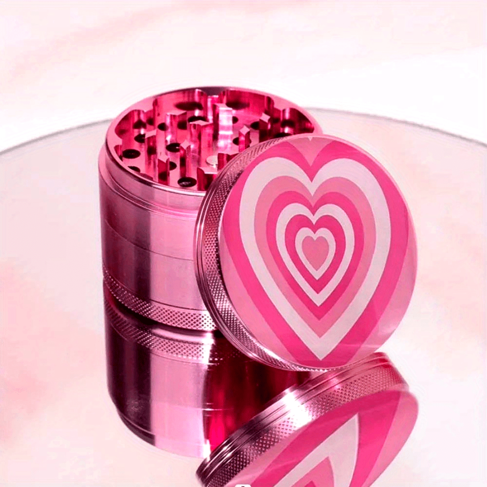 2 Pieces LOVE Heart Herb Grinder Roling Tray Combo Girly PINK Tobacco Kits