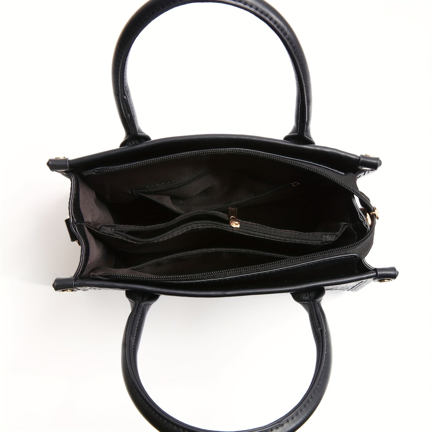 Elegant Large Capacity Crossbody Tote Bag, Faux Leather Handbag with Embroidered Design, Zip Closure, Fixed Strap - Black, Crossbody Purse,