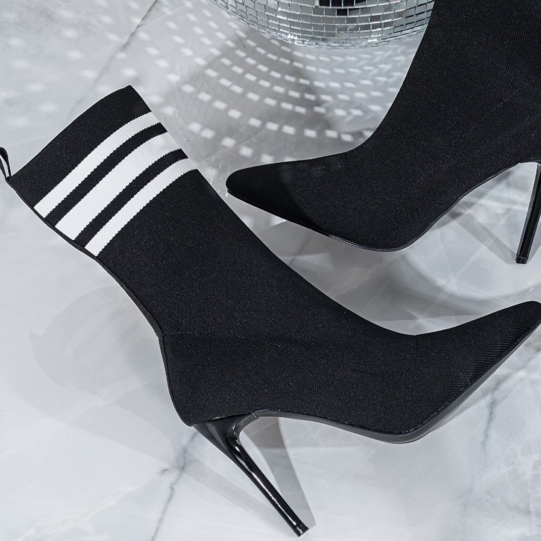 Women's Elegant Temperament Black Stiletto Heeled Boots Sock Boots Pointed Toe Stiletto Heeled Boots