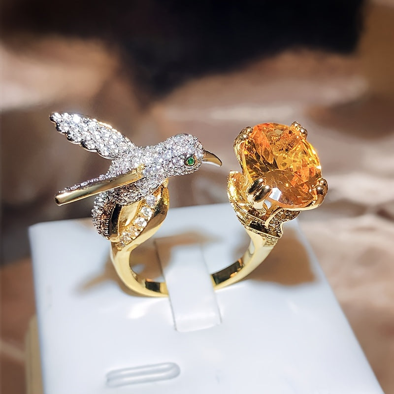Couple Romantic Zirconia Ring Yellow Hummingbird Opening Design Simple Luxury