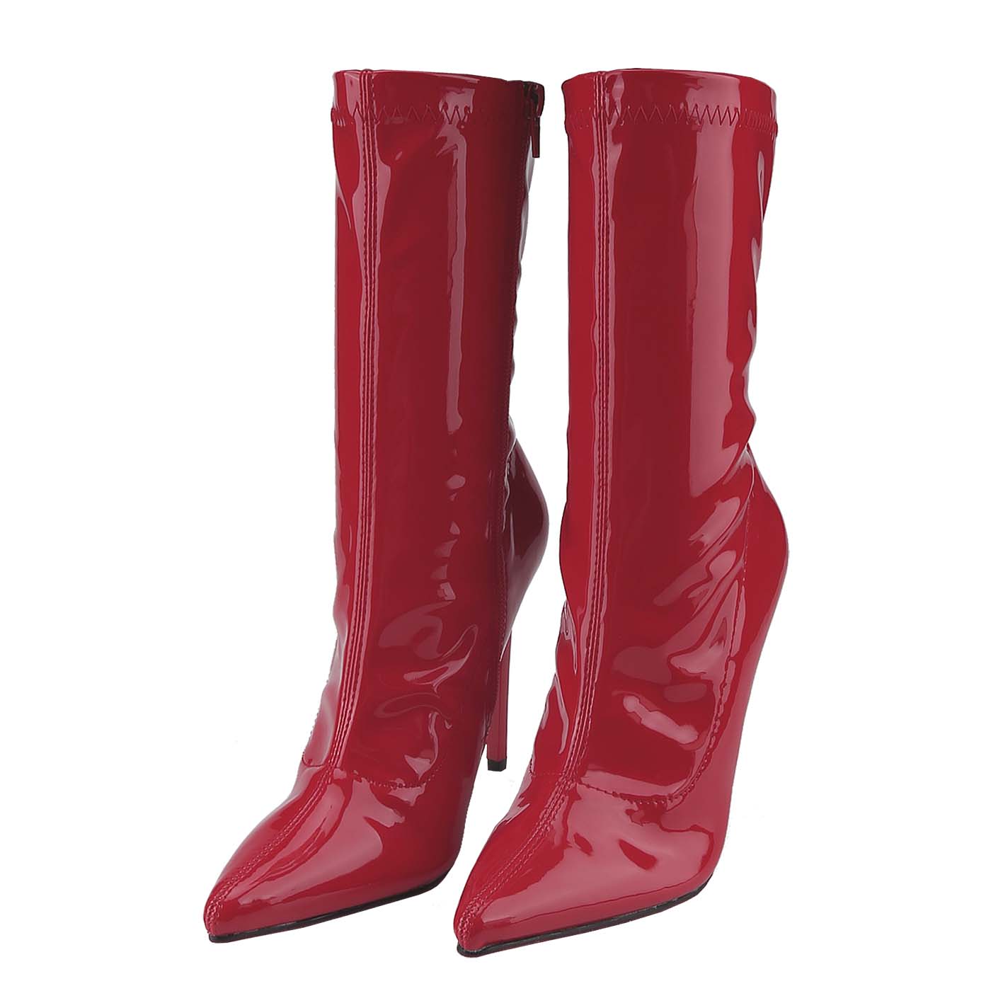 Women's Patent Leather PU Mid-Calf Boots Pointy Toe Side Zipper Fashion Comfy Sexy Kitten Heel Boots