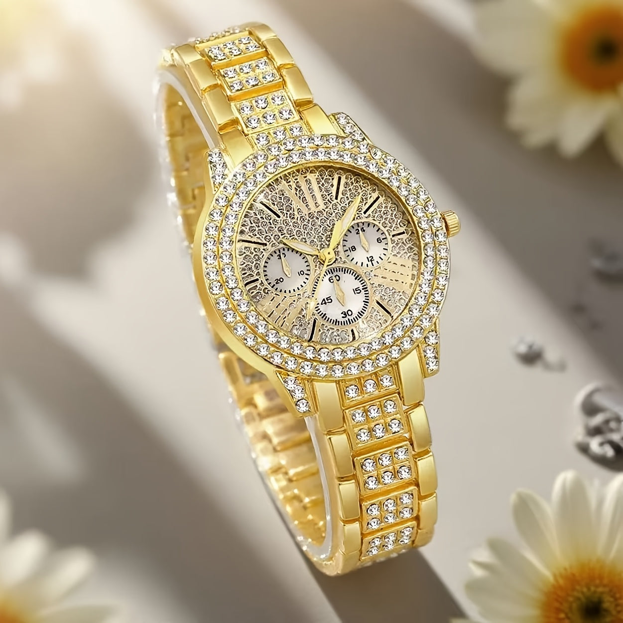 Women's Quartz - Elegant Round Face with Golden-Tone Dial, Hands & Roman Numerals, Golden-Tone & Band