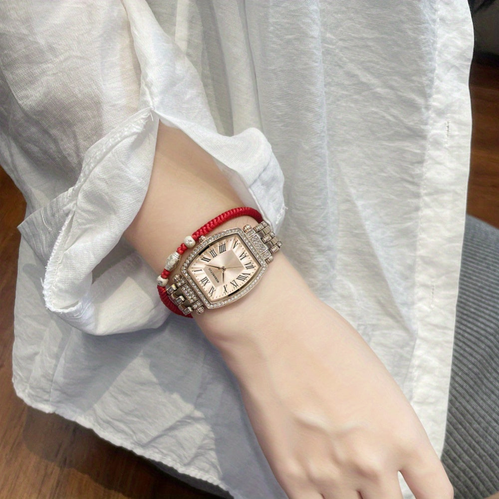 Stylish Women's Timepiece with Steel Band And Roman Numerals, Unique Tonneau-Shaped Case, Quartz Movement