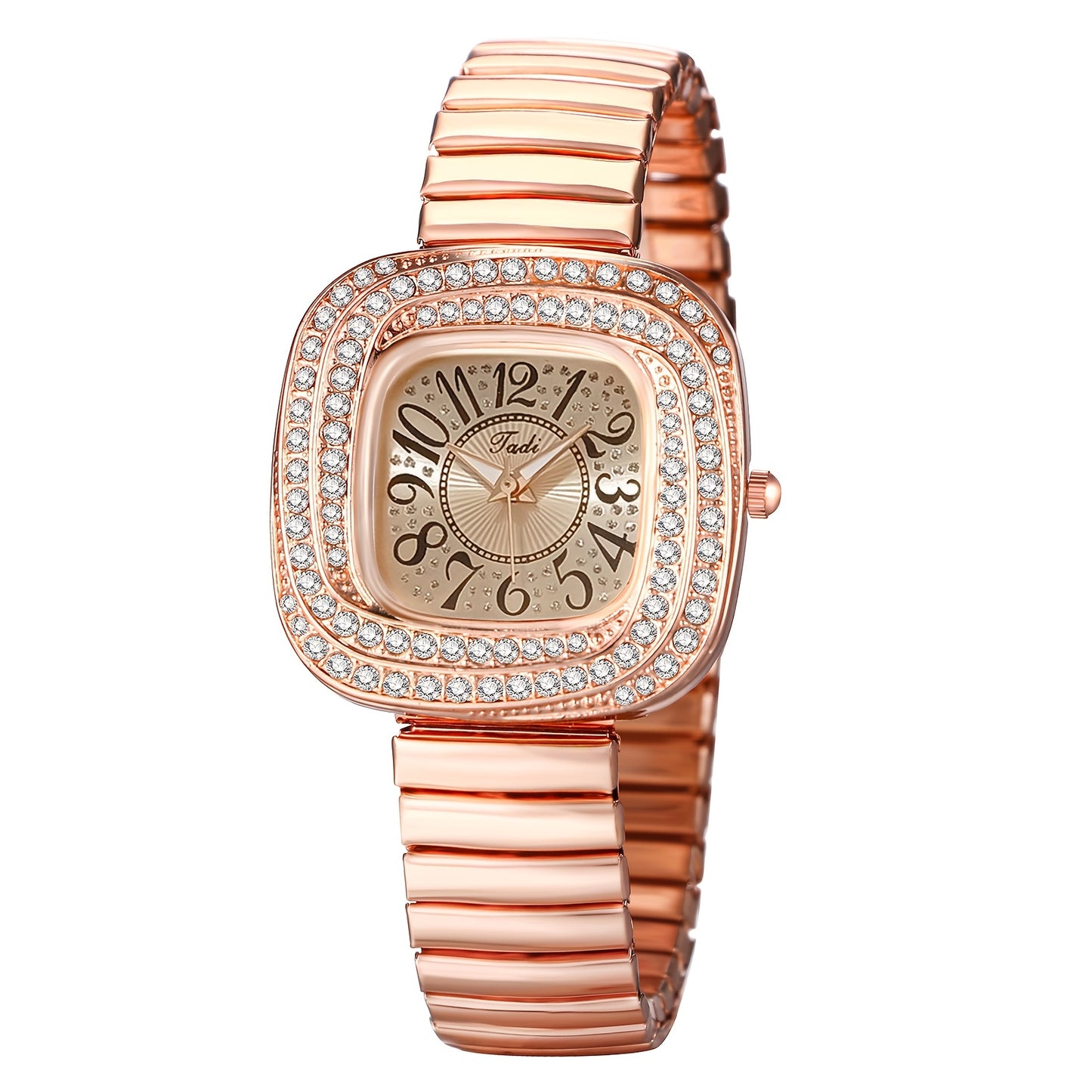 Quartz Elastic Watch, Alien Shaped Stretch Wristwatch, Stainless Steel Strap, Rhinestone Swirl Shape Case, Large Arabic Numerals Scale Dial, Clear And Easy to Read