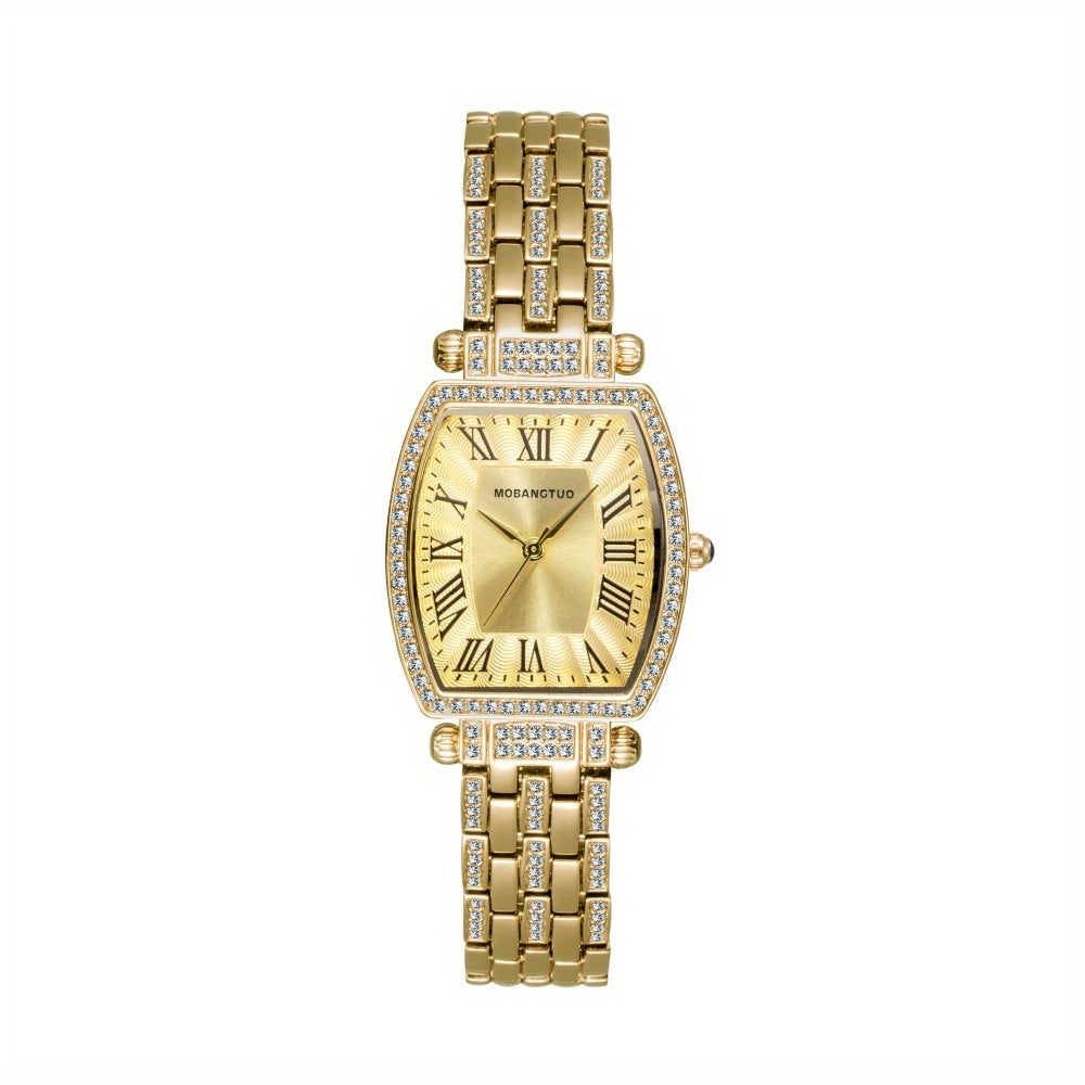 Stylish Women's Timepiece with Steel Band And Roman Numerals, Unique Tonneau-Shaped Case, Quartz Movement