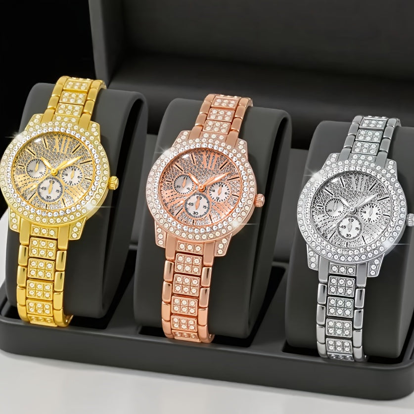 Women's Quartz - Elegant Round Face with Golden-Tone Dial, Hands & Roman Numerals, Golden-Tone & Band