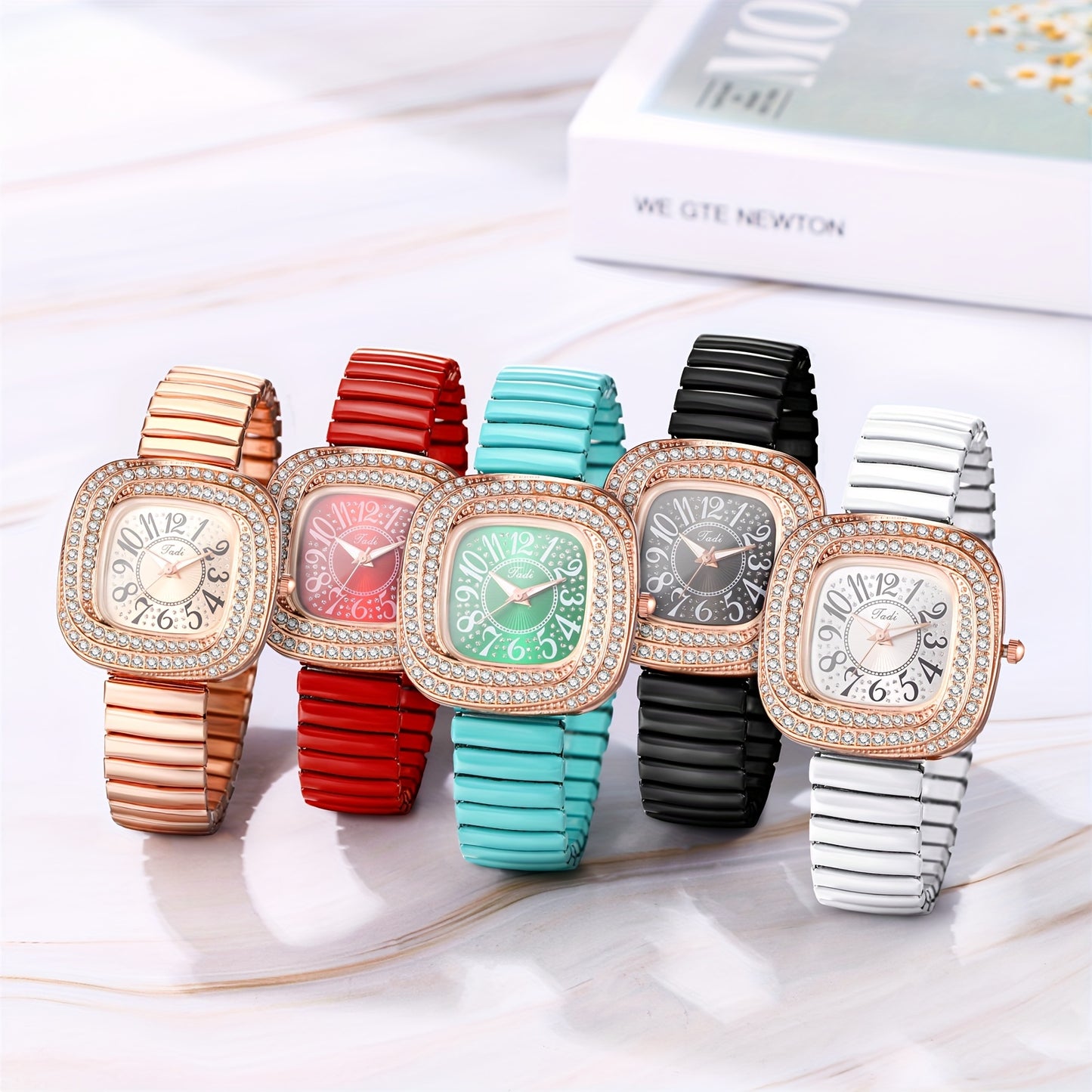 Quartz Elastic Watch, Alien Shaped Stretch Wristwatch, Stainless Steel Strap, Rhinestone Swirl Shape Case, Large Arabic Numerals Scale Dial, Clear And Easy to Read