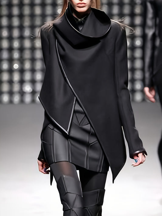 Women's Fashion Asymmetric Solid Color Split-Joint High-Neck Jacket