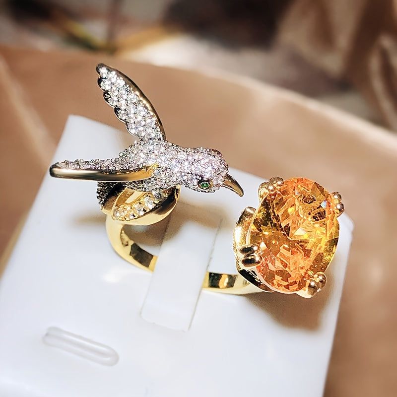 Couple Romantic Zirconia Ring Yellow Hummingbird Opening Design Simple Luxury