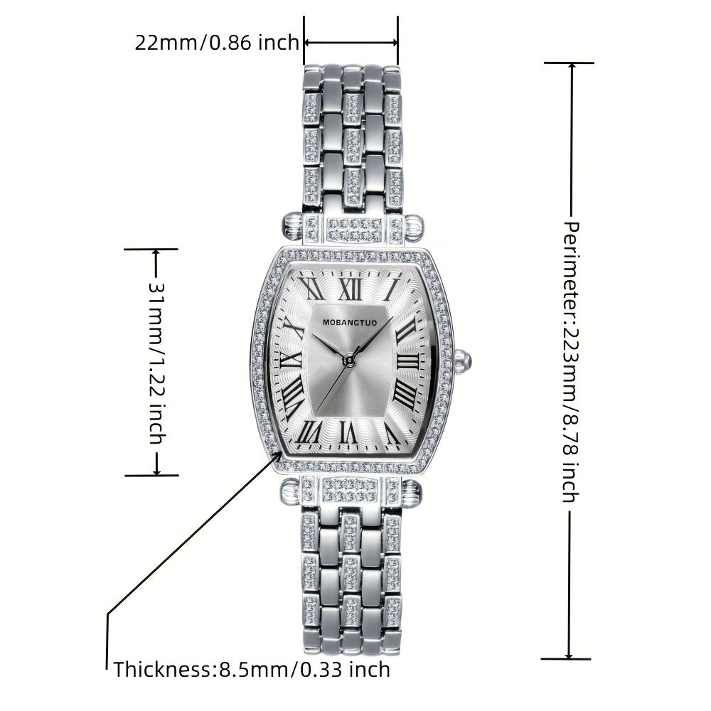 Stylish Women's Timepiece with Steel Band And Roman Numerals, Unique Tonneau-Shaped Case, Quartz Movement