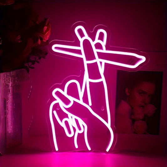 USB-Powered Pink LED Neon Gesture Sign - Stylish Hand Design for Wall Decor, Perfect for Bedroom, Living Room, Office, Bar, and Game Room, Cute Room Decor