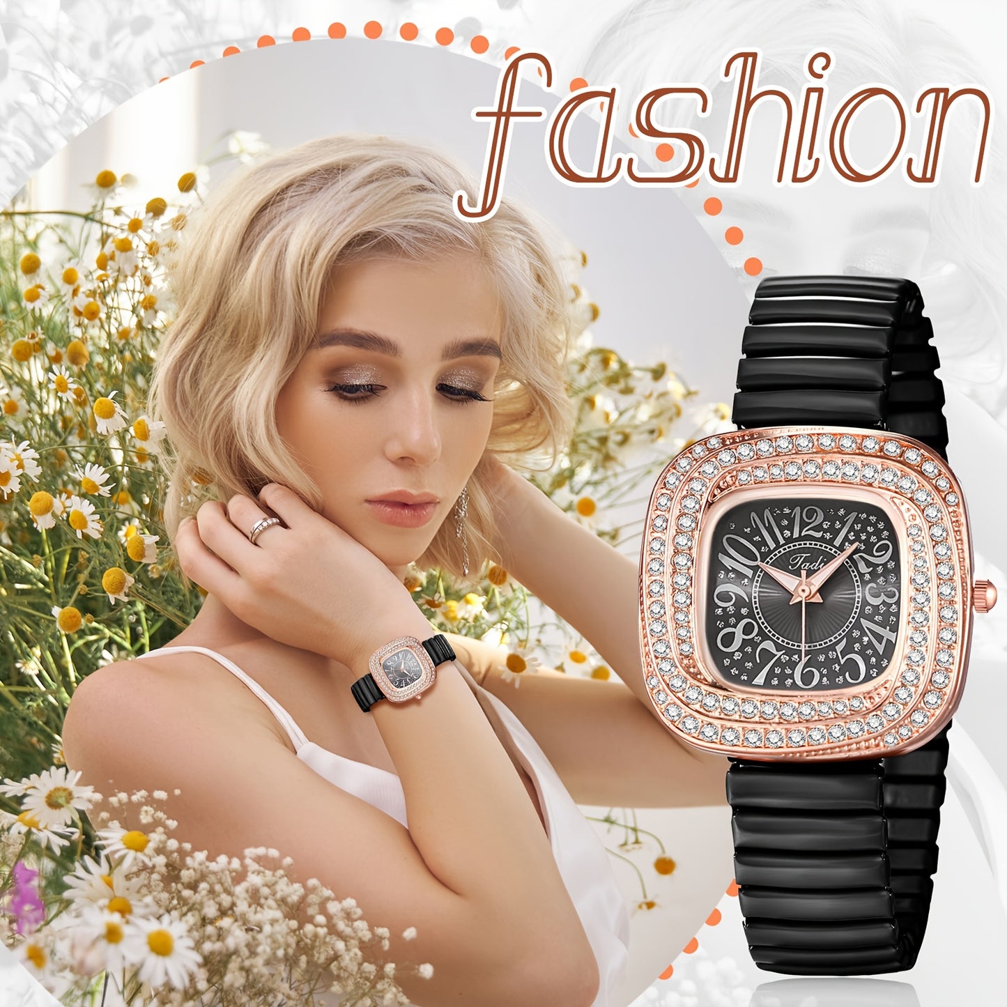 Quartz Elastic Watch, Alien Shaped Stretch Wristwatch, Stainless Steel Strap, Rhinestone Swirl Shape Case, Large Arabic Numerals Scale Dial, Clear And Easy to Read