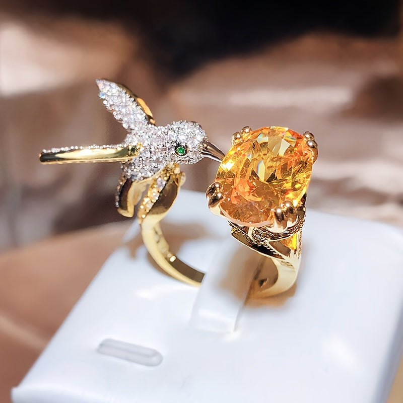 Couple Romantic Zirconia Ring Yellow Hummingbird Opening Design Simple Luxury