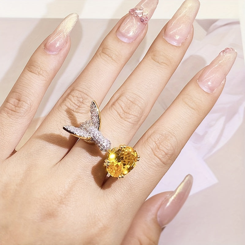 Couple Romantic Zirconia Ring Yellow Hummingbird Opening Design Simple Luxury