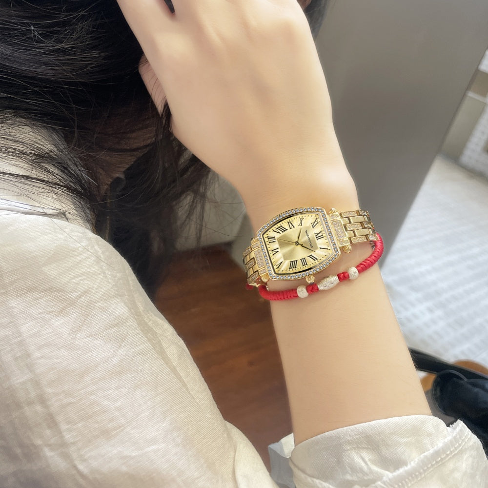 Stylish Women's Timepiece with Steel Band And Roman Numerals, Unique Tonneau-Shaped Case, Quartz Movement