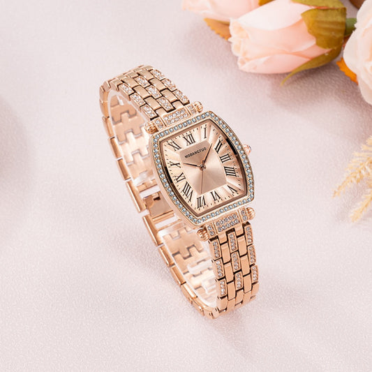 Stylish Women's Timepiece with Steel Band And Roman Numerals, Unique Tonneau-Shaped Case, Quartz Movement