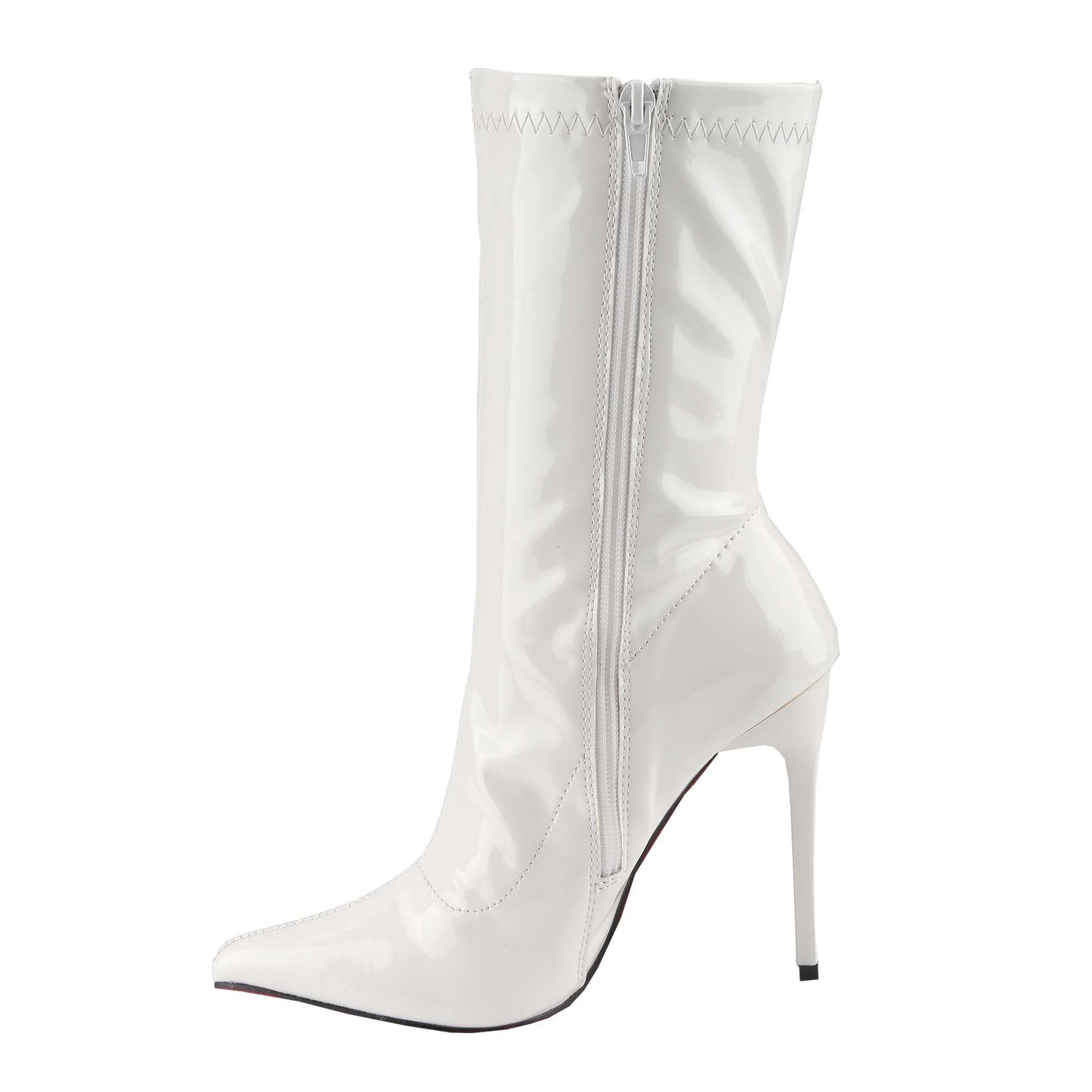 Women's Patent Leather PU Mid-Calf Boots Pointy Toe Side Zipper Fashion Comfy Sexy Kitten Heel Boots