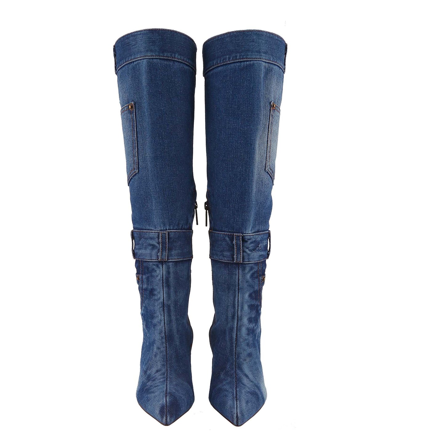 Women's high-heeled boots, pointed denim tie-dye design stiletto knee-high boots, fashionable personality trendy long boots