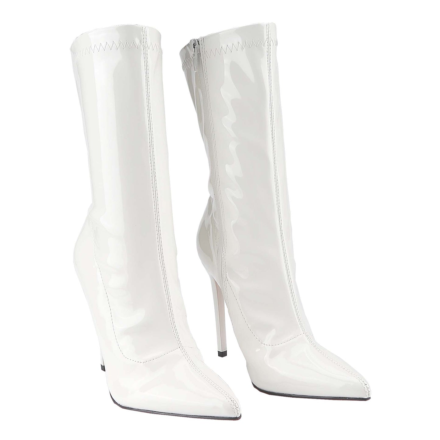 Women's Patent Leather PU Mid-Calf Boots Pointy Toe Side Zipper Fashion Comfy Sexy Kitten Heel Boots