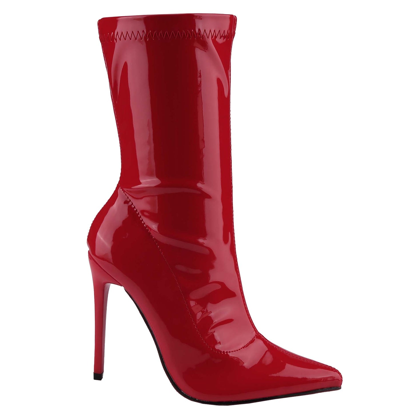 Women's Patent Leather PU Mid-Calf Boots Pointy Toe Side Zipper Fashion Comfy Sexy Kitten Heel Boots