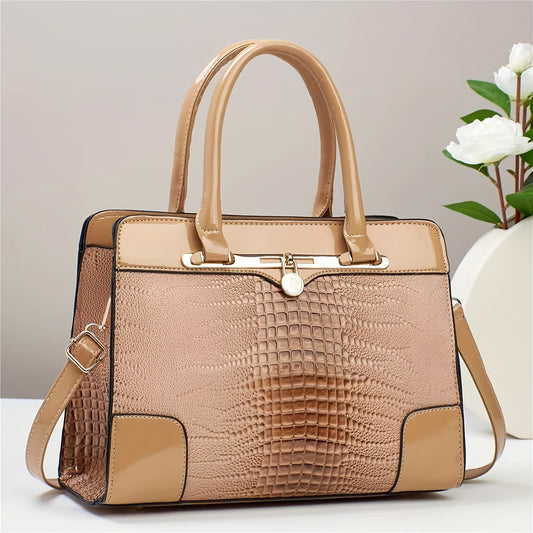 Elegant Crocodile Pattern Women's Tote Bag, Crossbody Bag Large Capacity, Versatile With PU Leather
