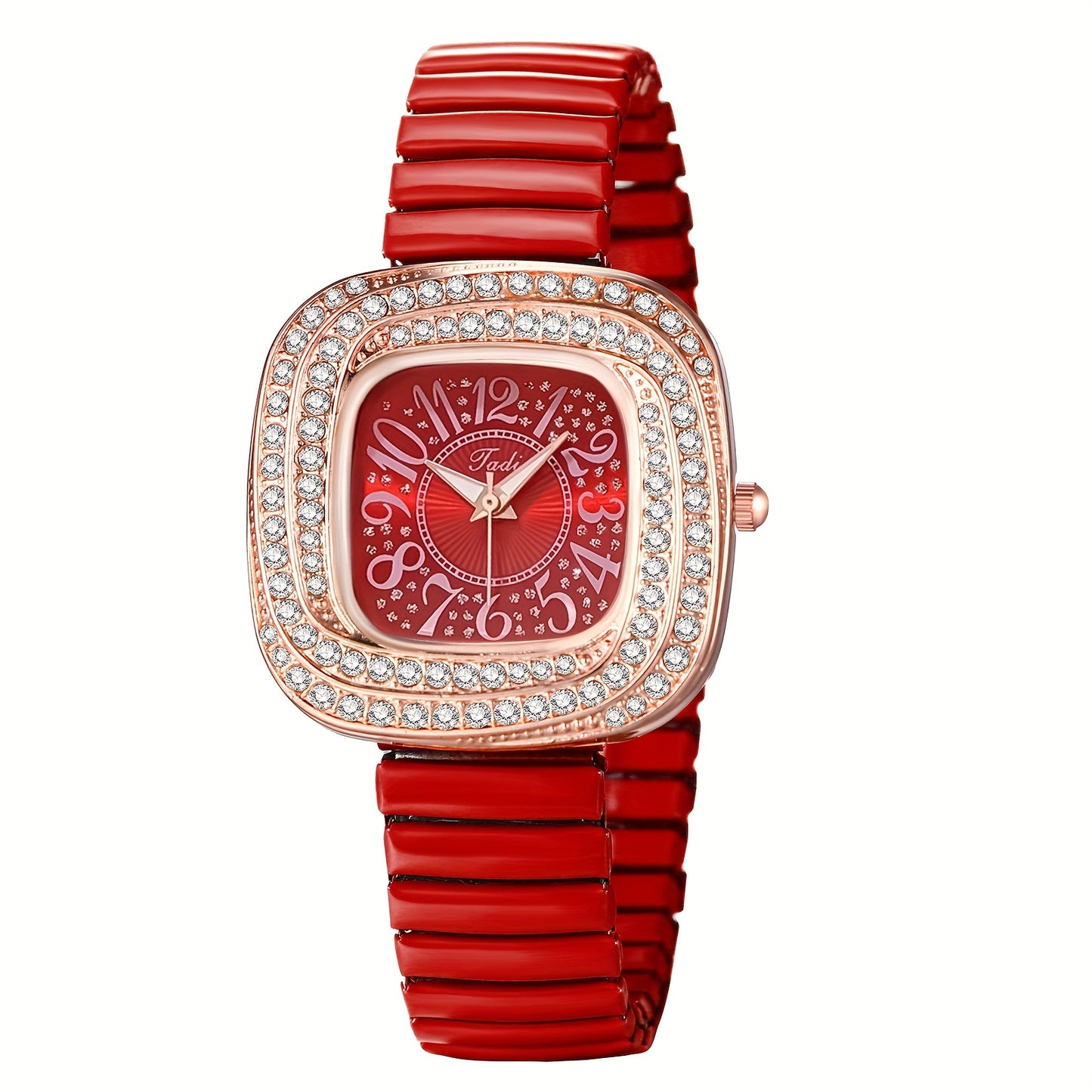 Quartz Elastic Watch, Alien Shaped Stretch Wristwatch, Stainless Steel Strap, Rhinestone Swirl Shape Case, Large Arabic Numerals Scale Dial, Clear And Easy to Read