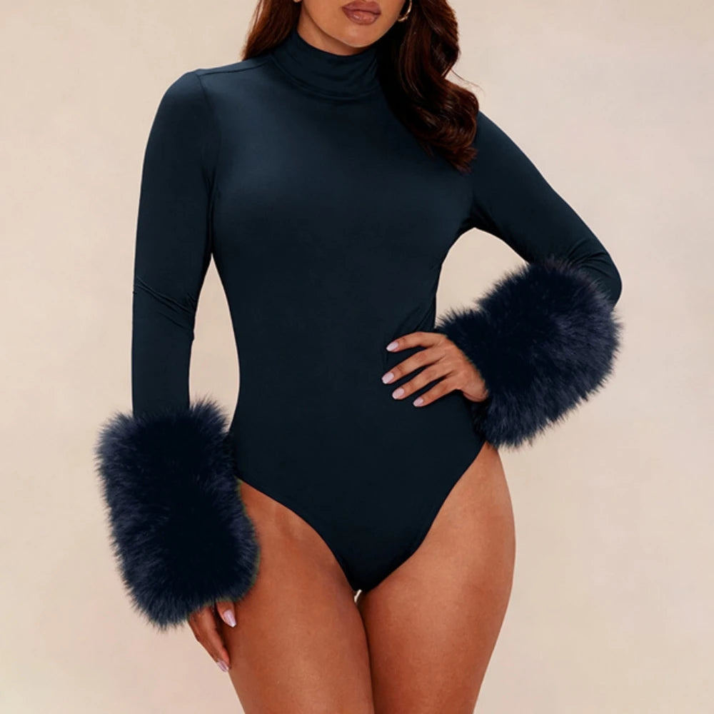 New Sexy Fur Patchwork 2 Pieces Set for Woman Outfits