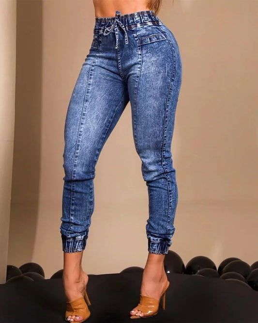 Women's Jeans Elastic Waist Solid Color Pencil Pants
