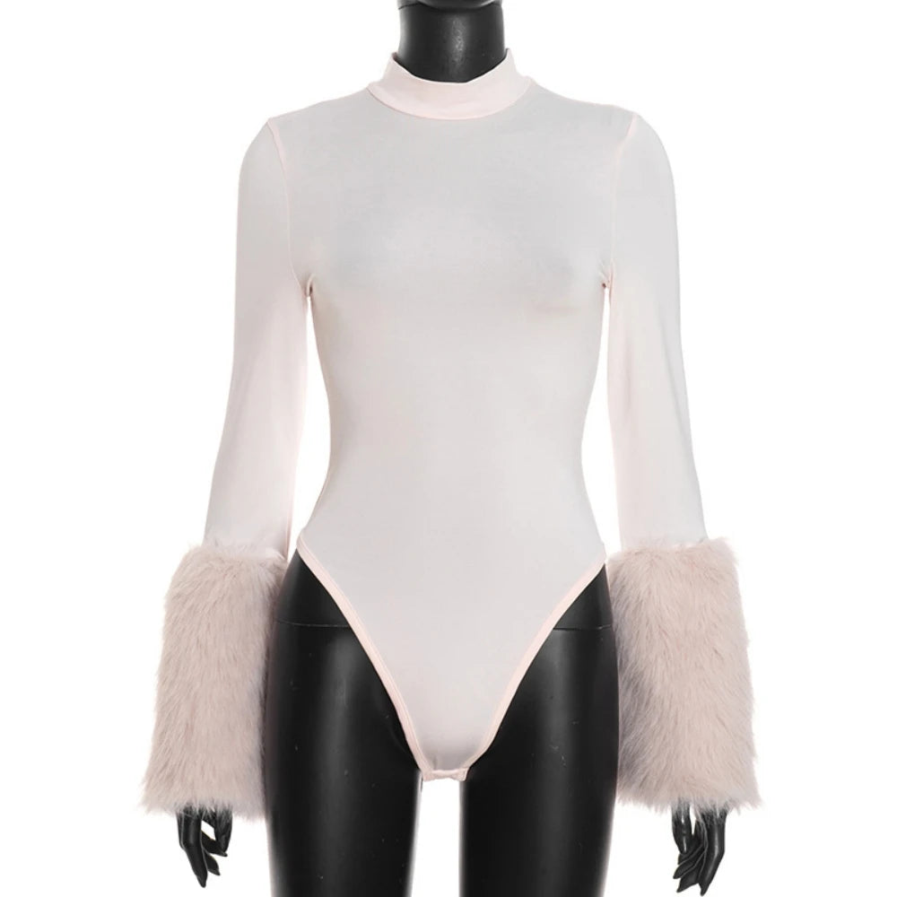 New Sexy Fur Patchwork 2 Pieces Set for Woman Outfits