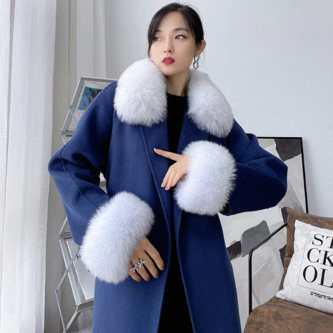 100% Real Fox Fur Collar Winter Coat Hood Fur Scarf Cuffs Set Jacket Match Overcoats Accessory Women Neck Warmer Scarves