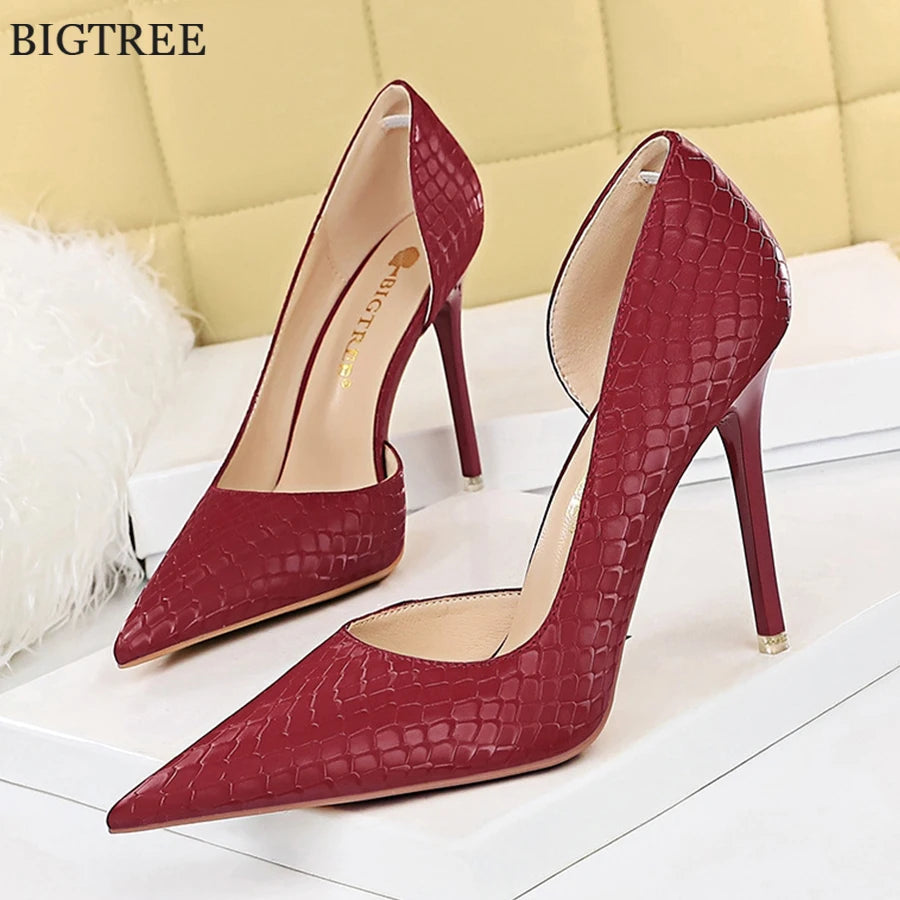 Retro Snake Print Show Thin Women Pumps