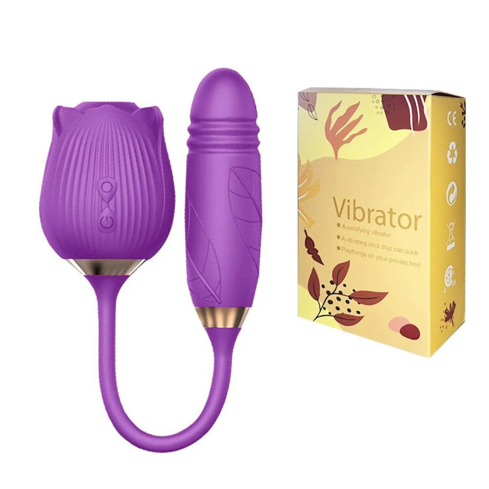 Rose Toy Sucking Vibrator Stimulator  With 10 Sucker Thrusting Dildo G Spot Stimulator