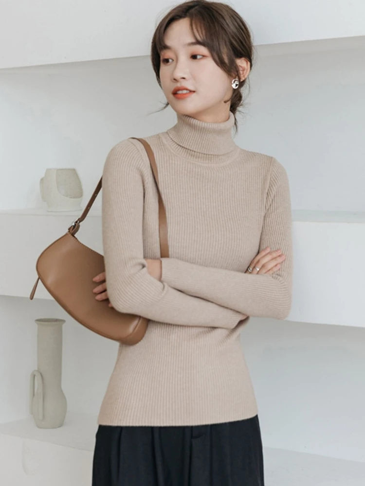 Women's Long Sleeve Slim Knitted Pullover Turtleneck Sweater