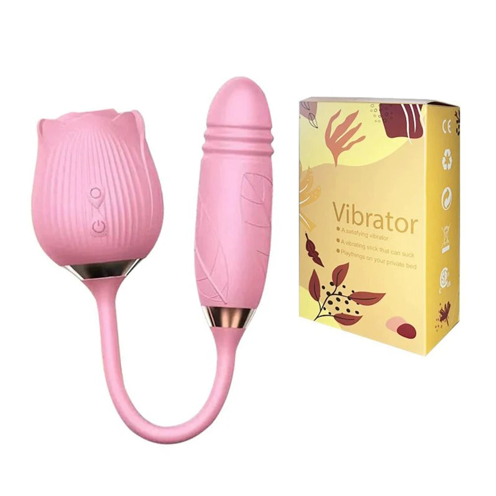 Rose Toy Sucking Vibrator Stimulator  With 10 Sucker Thrusting Dildo G Spot Stimulator