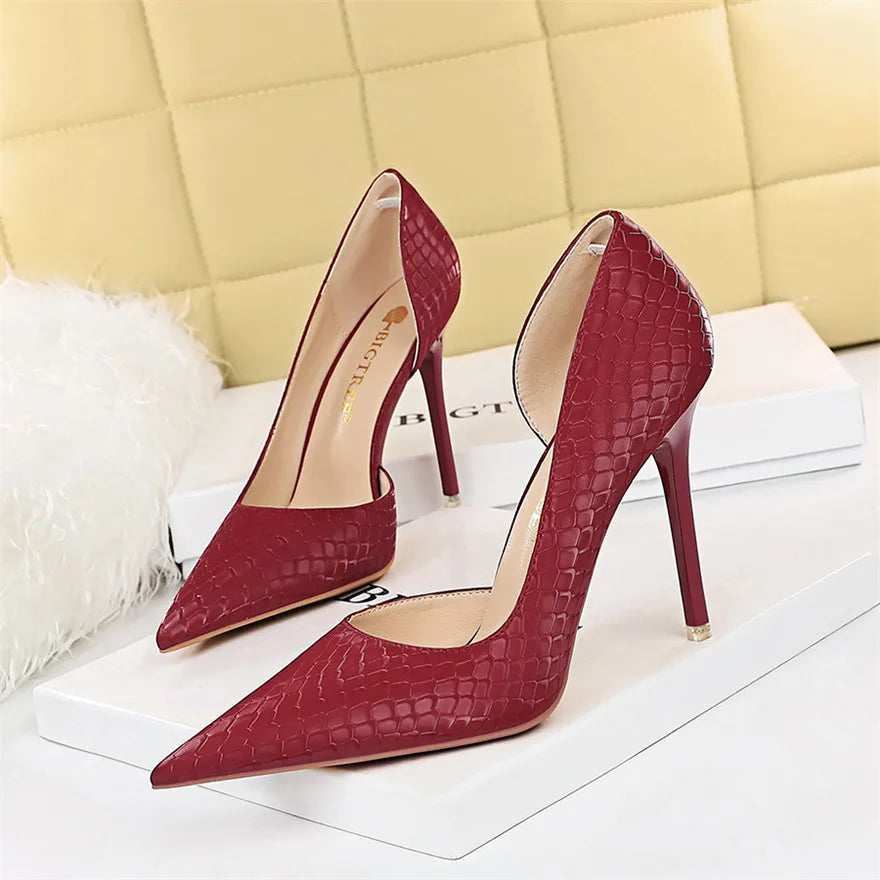 Retro Snake Print Show Thin Women Pumps