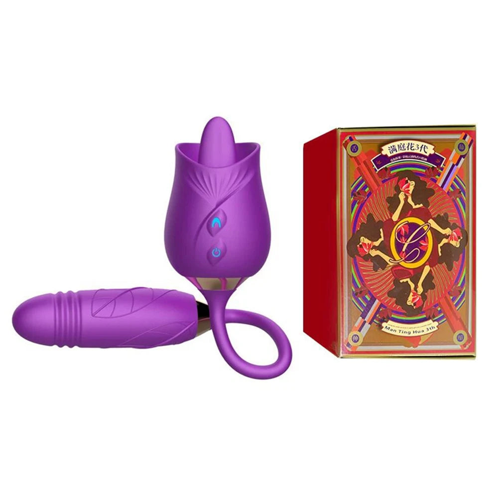 Rose Toy Sucking Vibrator Stimulator  With 10 Sucker Thrusting Dildo G Spot Stimulator