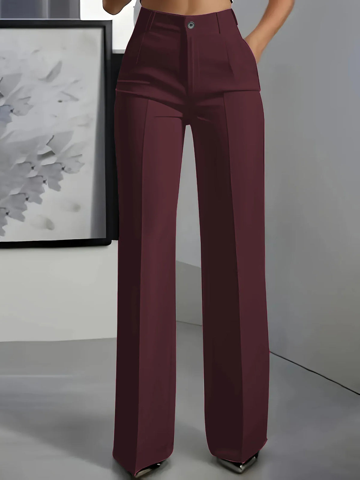 Women's High-Waisted, Straight-Cut, Pants