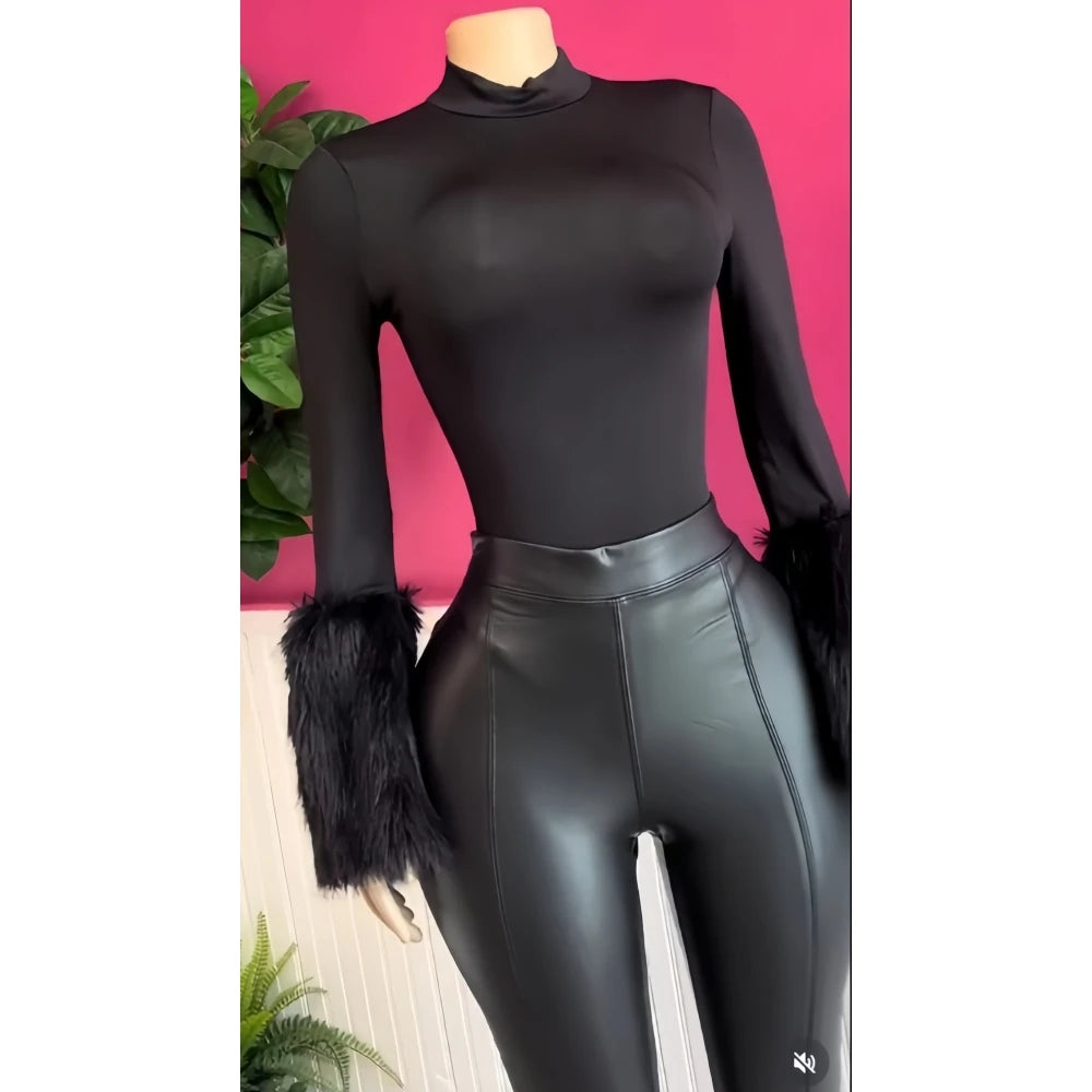 New Sexy Fur Patchwork 2 Pieces Set for Woman Outfits