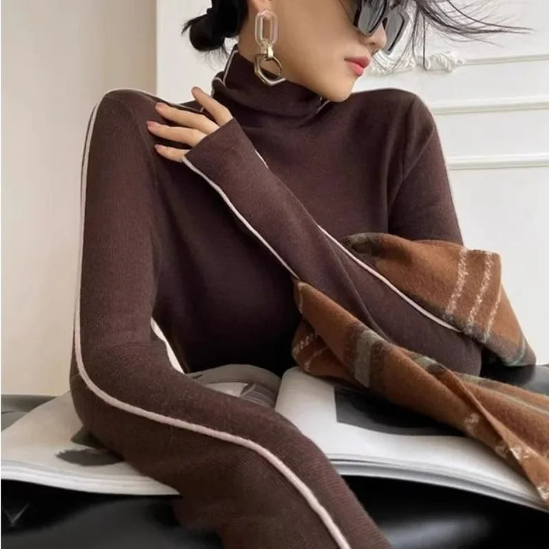 Fashion Turtleneck Pullover For Women Slim Fit Long Sleeved Top Elegant Office Lady Sweaters