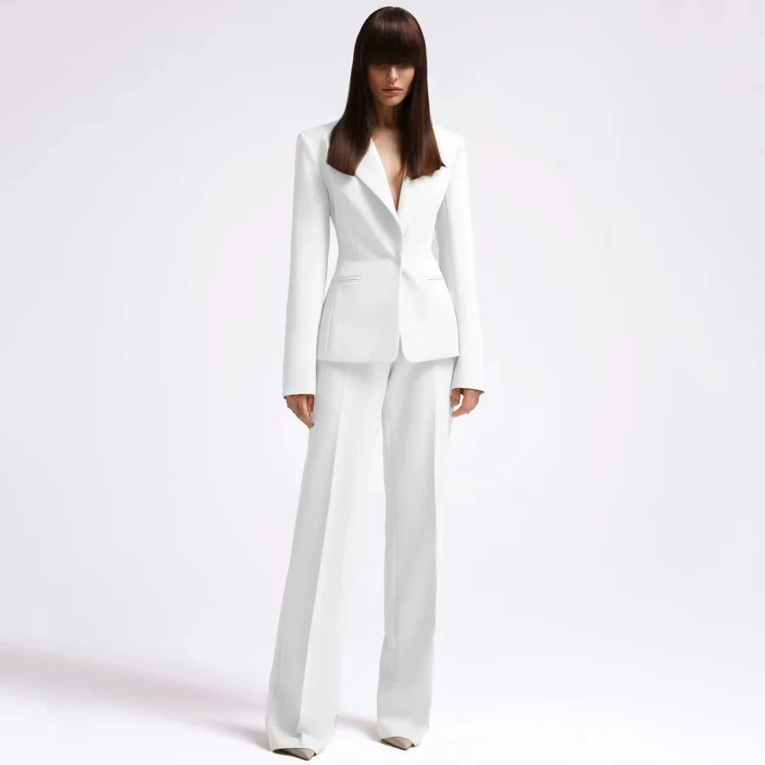 Women Suit 2 Pieces Red With Lapel Single Button Blazer And Pant