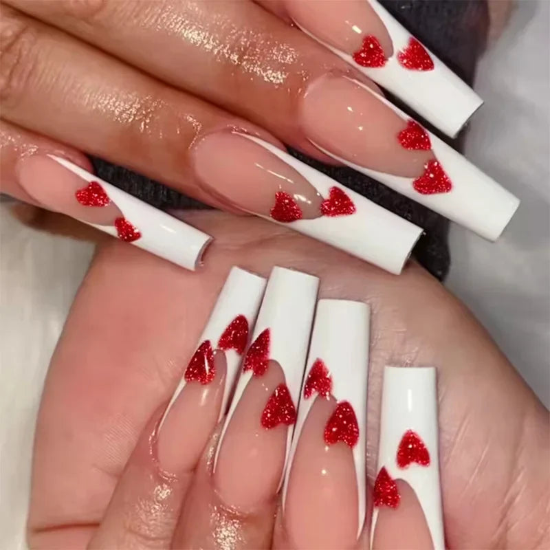 24Pcs Simple White French Press on Nails with Glue Long Ballet False Nails Wearable Coffin Fake Nails Full Cover Nail Tips