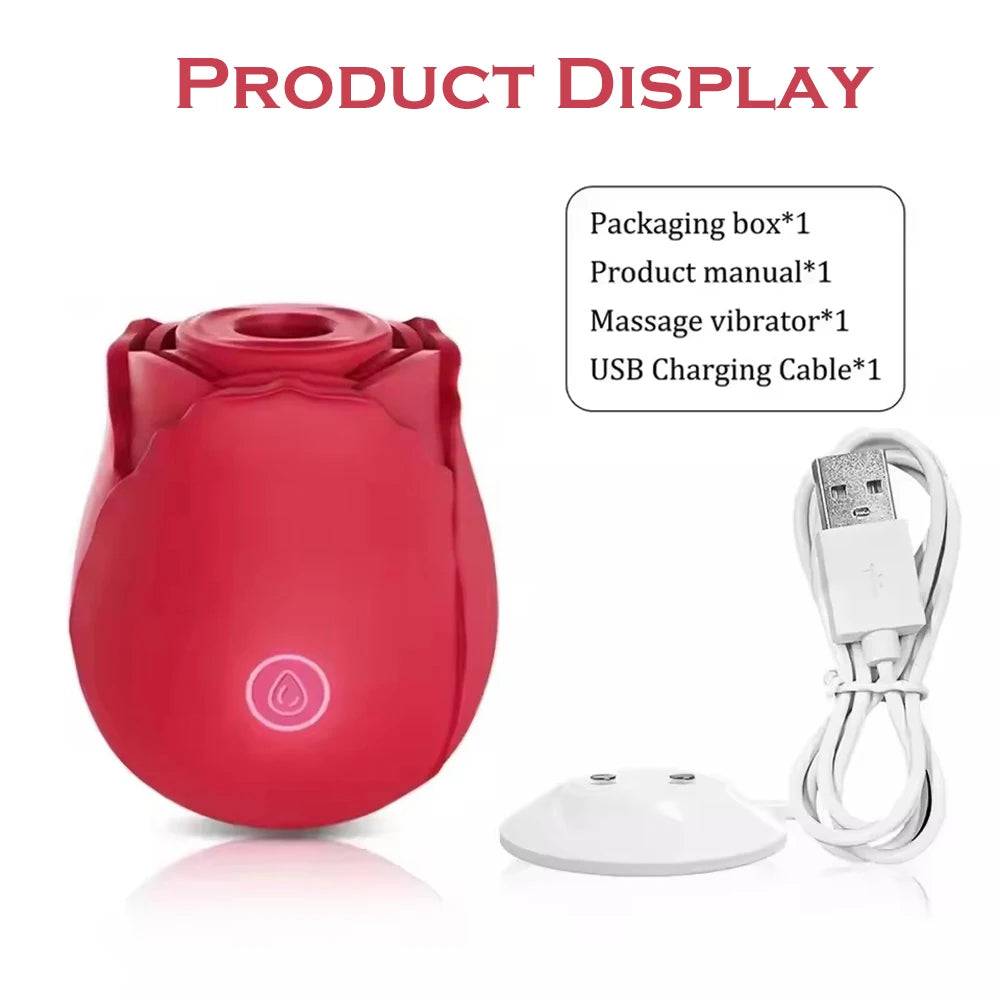 Rose Toy Sucking Vibrator Stimulator  With 10 Sucker Thrusting Dildo G Spot Stimulator