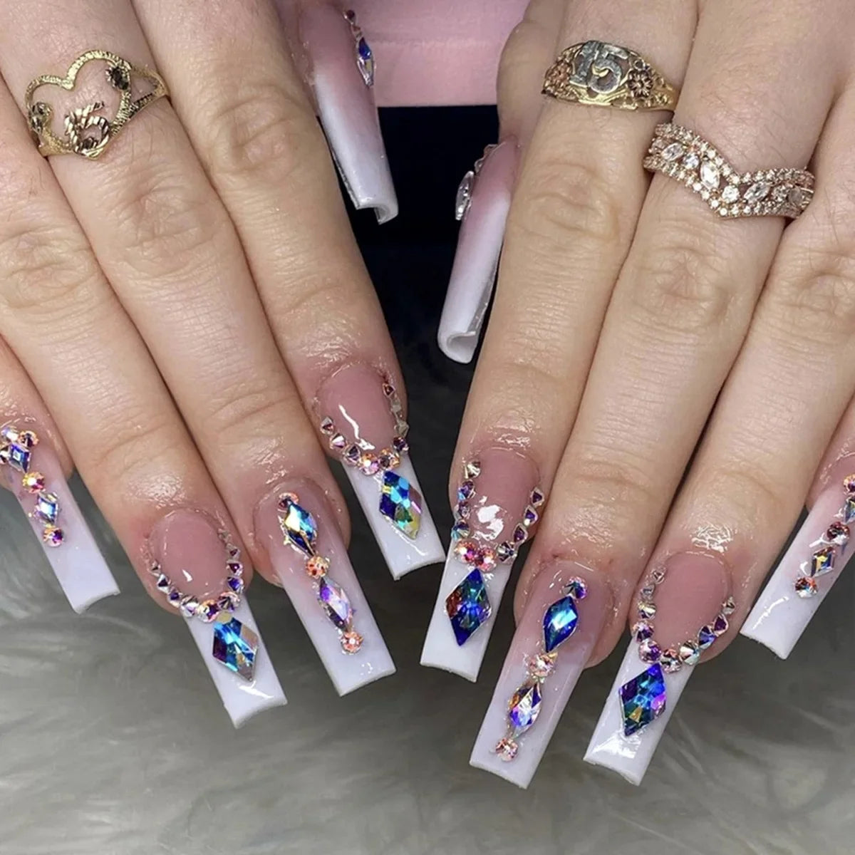 24Pcs Simple White French Press on Nails with Glue Long Ballet False Nails Wearable Coffin Fake Nails Full Cover Nail Tips