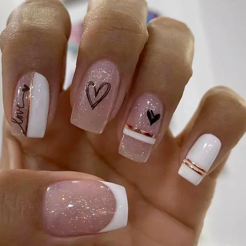 24Pcs Simple White French Press on Nails with Glue Long Ballet False Nails Wearable Coffin Fake Nails Full Cover Nail Tips