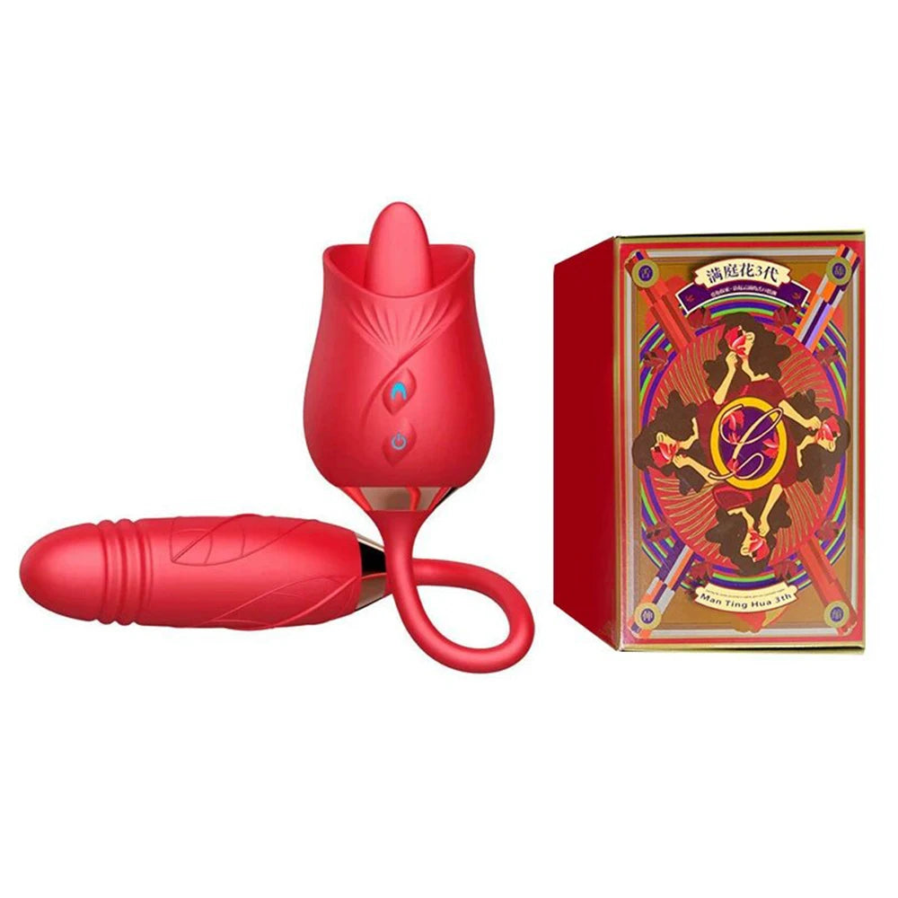 Rose Toy Sucking Vibrator Stimulator  With 10 Sucker Thrusting Dildo G Spot Stimulator