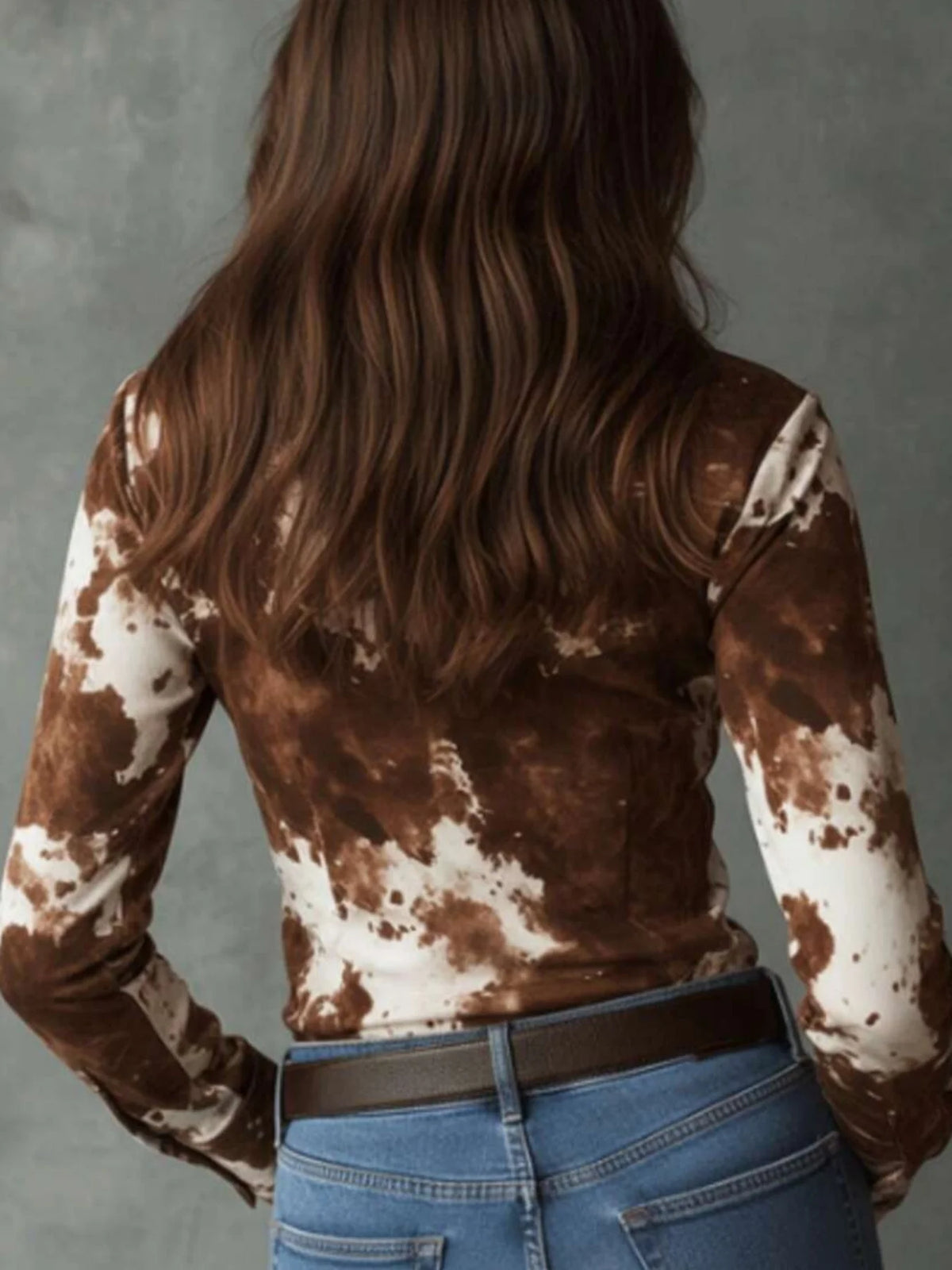 Women's Long-sleeved Satin Blouse With A Cow Print And Button Collar